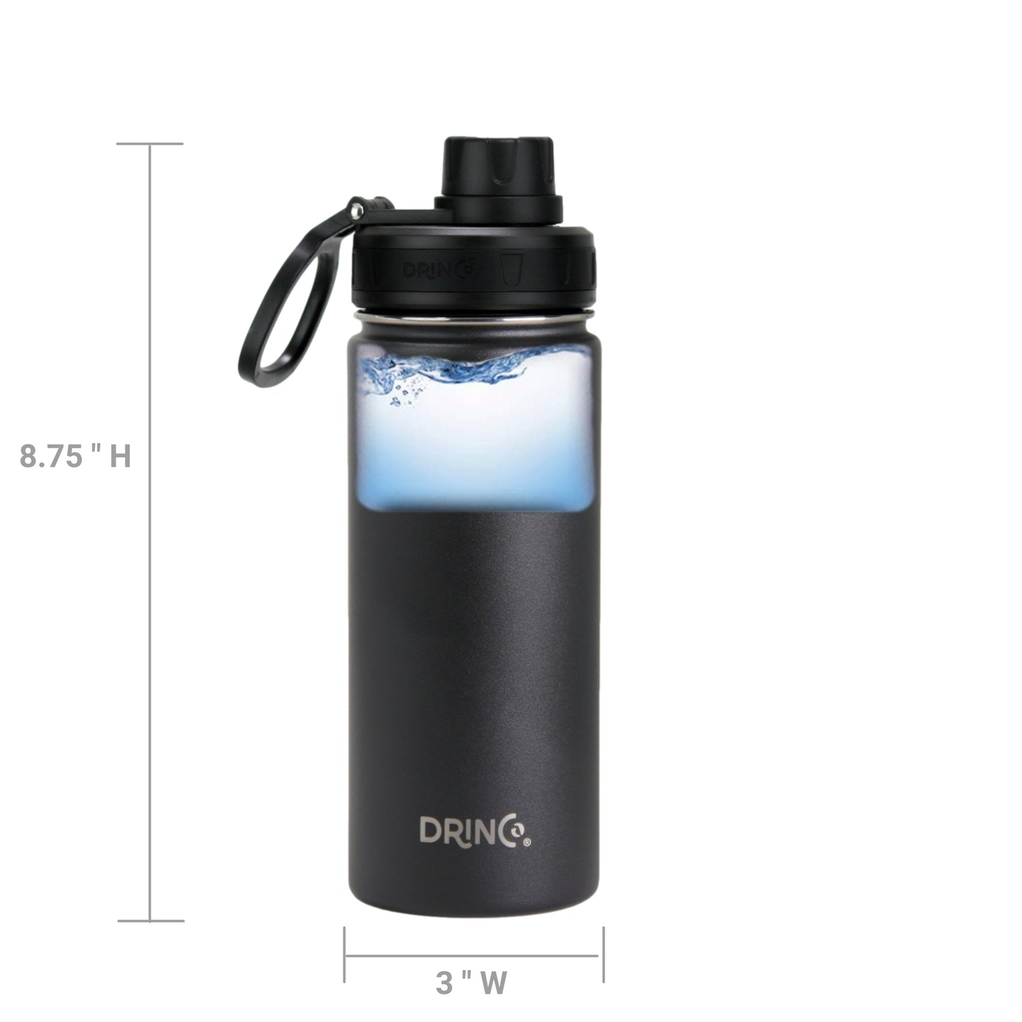 DRINCO® 18oz Stainless Steel Sport Water Bottle - Black