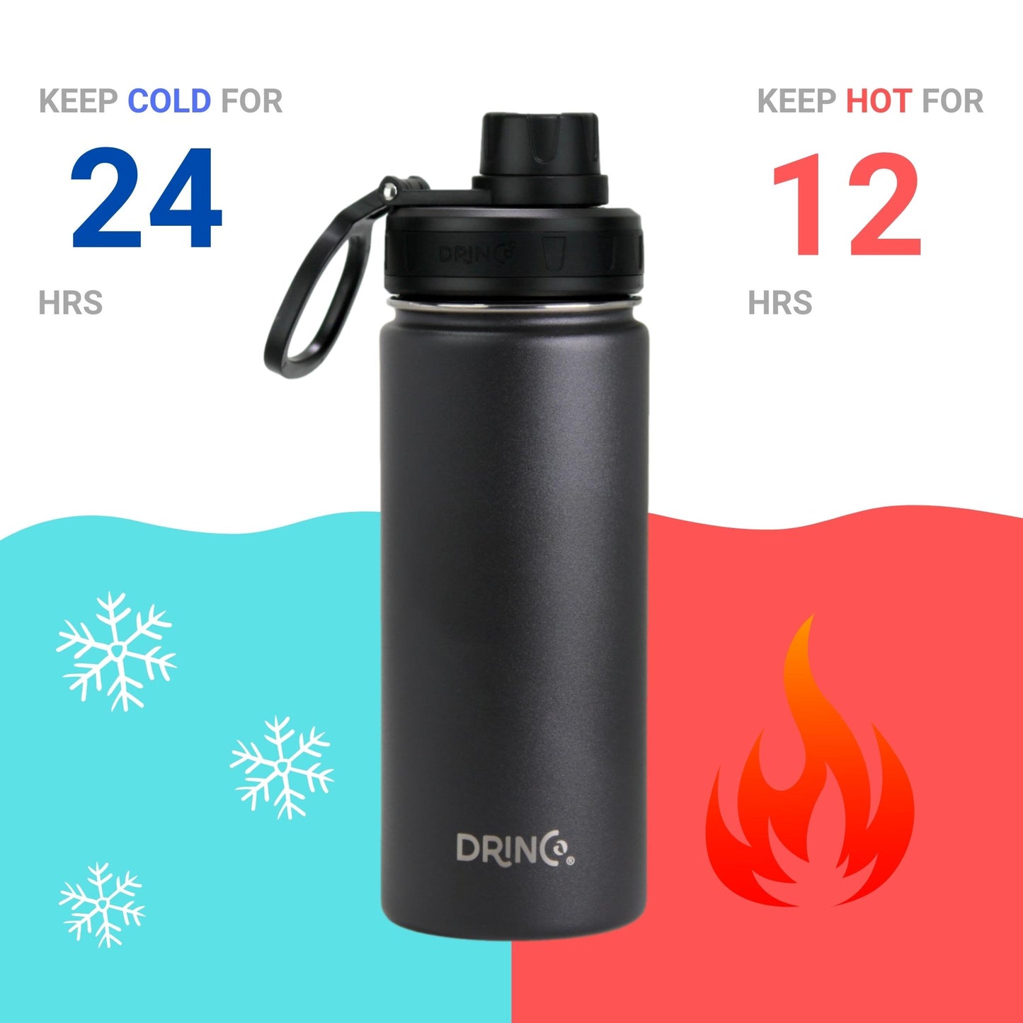 DRINCO® 18oz Stainless Steel Sport Water Bottle - Black